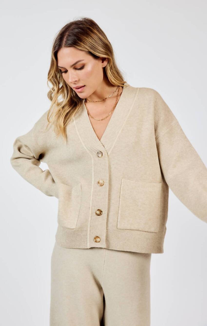 NEW SADIE & SAGE kelsie button front cardigan with pockets in stone